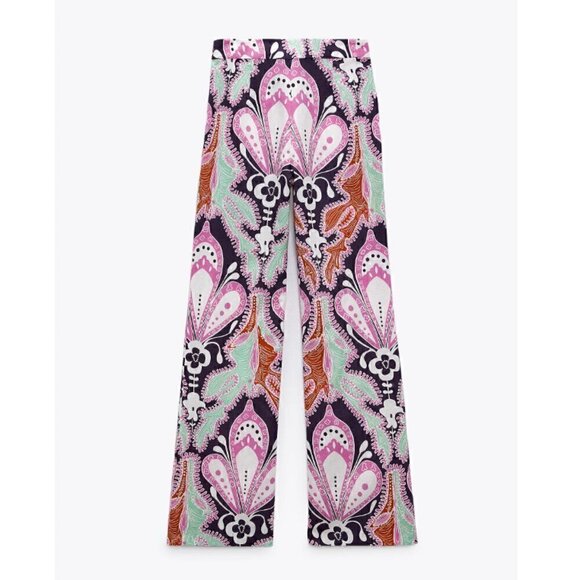 Zara Top and Pant Set XS Printed Linen Spain Groovy 70s 60s Boho Colorful Unique - Picture 8 of 16